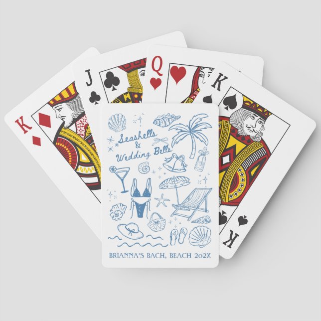 Seashells wedding bells bridesmaids gifts custom poker cards (Back)