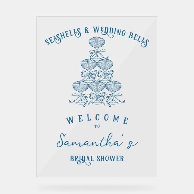 Seashells Wedding Bells Coastal Bachelorette Party Acrylic Sign (Front)