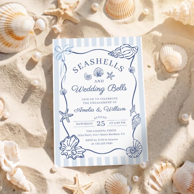 Seashells Wedding Bells Coastal Beach Engagement Invitation (Creator Uploaded)