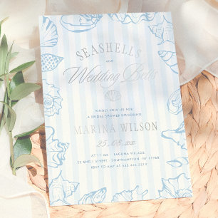 Seashells & Wedding Bells Coastal Bridal Shower Foil Invitation
