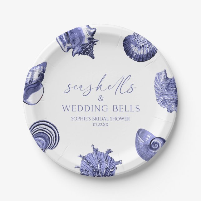 Seashells & Wedding Bells Elegant Bridal Shower  Paper Plates (Front)
