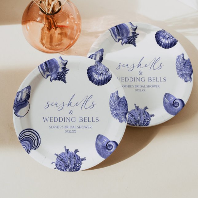 Seashells & Wedding Bells Elegant Bridal Shower  Paper Plates (Creator Uploaded)