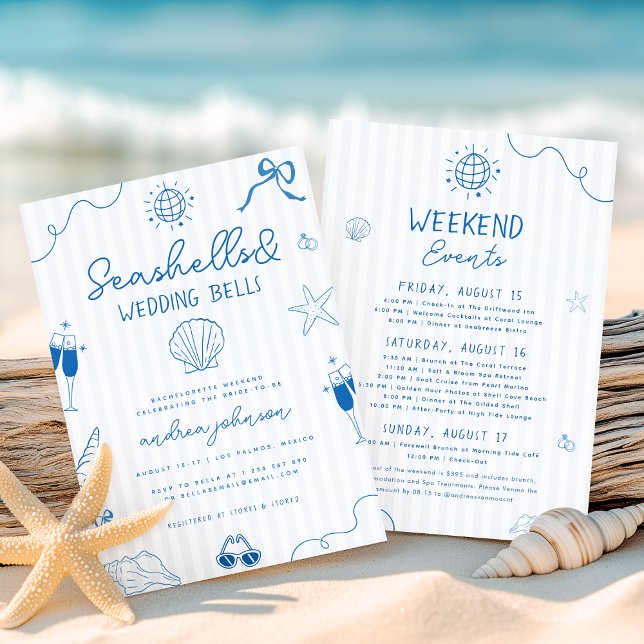 Seashells & Wedding Bells Hand Drawn Bachelorette Invitation (Creator Uploaded)