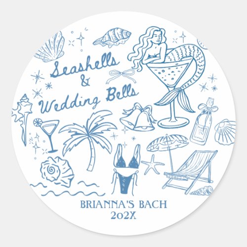 Seashells wedding bells mermaid bachelorette party classic round sticker
