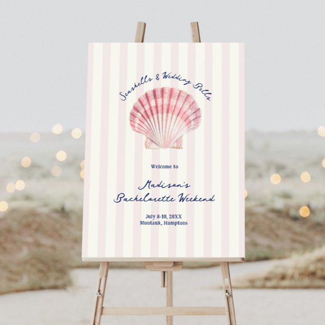 Seashells & Wedding Bells Pink Navy Bachelorette Foam Board (Creator Uploaded)