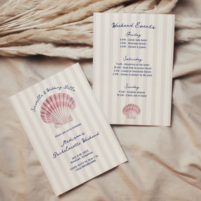 Seashells & Wedding Bells Pink Navy Bachelorette Invitation (Creator Uploaded)