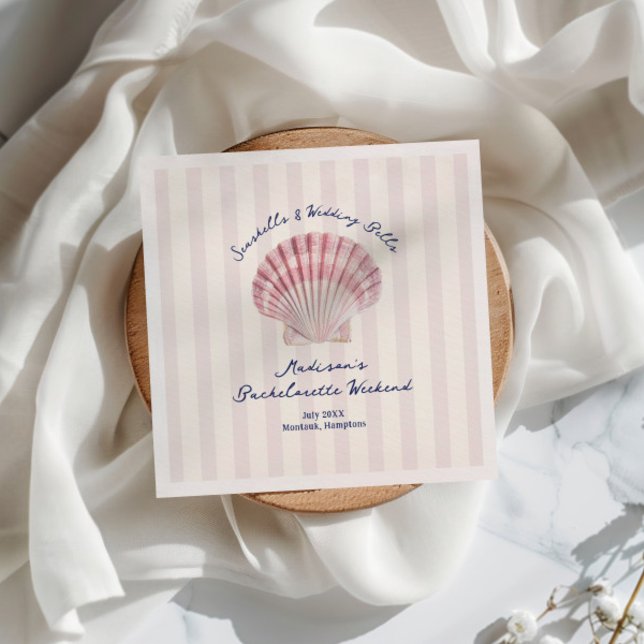 Seashells & Wedding Bells Pink Navy Bachelorette Napkins (Creator Uploaded)