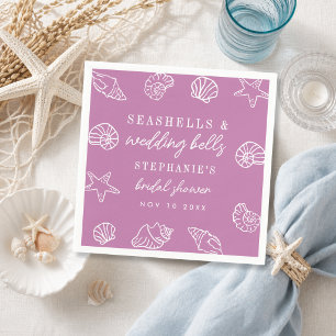Seashells & Wedding Bells Purple Bridal Shower Napkins