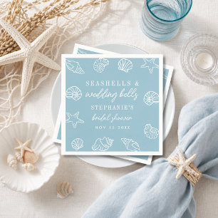 Seashells & Wedding Bells Sea Blue Bridal Shower Napkins