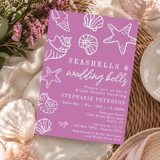 Seashells & Wedding Bells Soft Mauve Bridal Shower Invitation (Creator Uploaded)