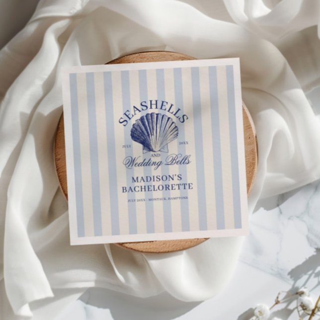 Seashells & Wedding Bells Striped Bachelorette Napkins (Creator Uploaded)