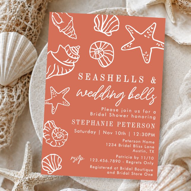 Seashells & Wedding Bells Terracotta Bridal Shower Invitation (Creator Uploaded)