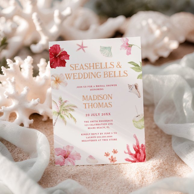 Seashells & Wedding Bells Tropical Bridal Shower Invitation (Creator Uploaded)