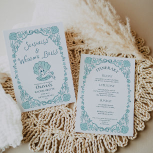 Seashells Wedding Bells Whimsical Bachelorette  Invitation