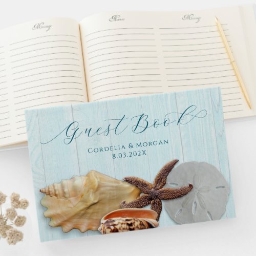 Seashells Wedding Personalized Guest Book Wood