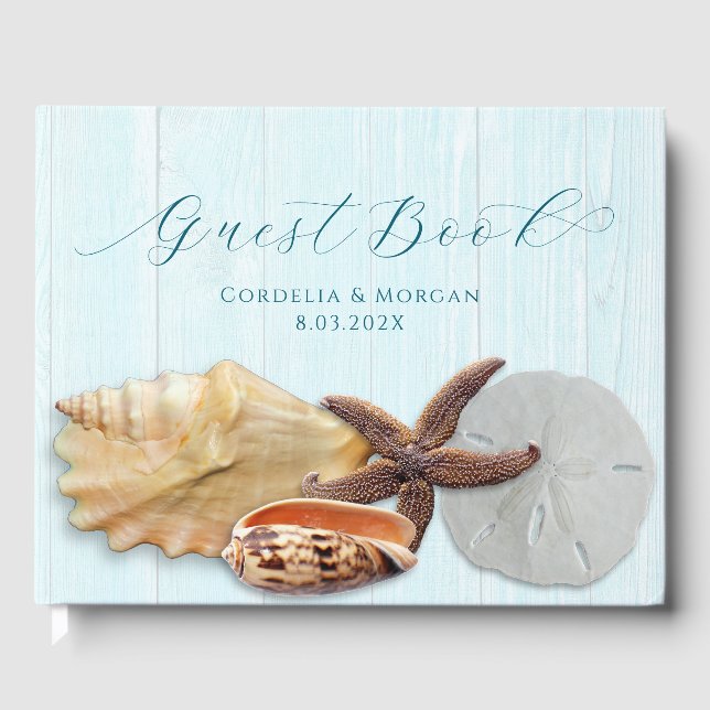 Seashells Wedding Personalized Guest Book Wood (Front)
