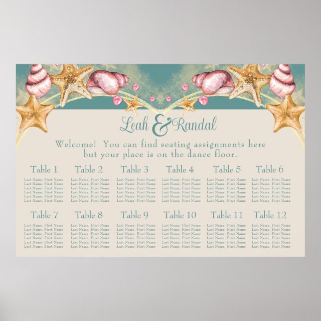 Seashells Wedding Seating Chart (Front)