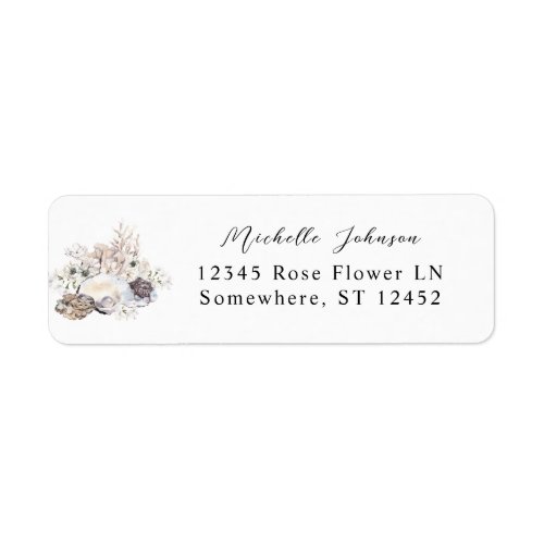 Seashells  White Floral Return Address Label 3