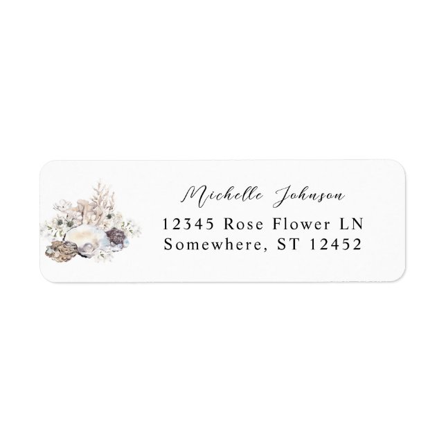 Seashells & White Floral Return Address Label 3 (Front)