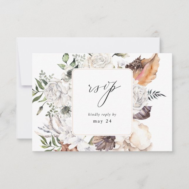 Seashells & White Floral w Meal RSVP (Front)