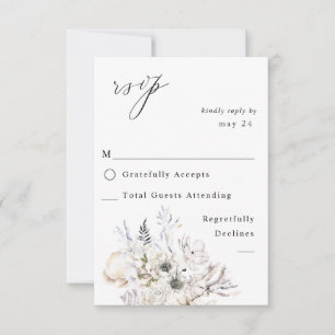 Seashells & White Floral w Meal RSVP 3 Card