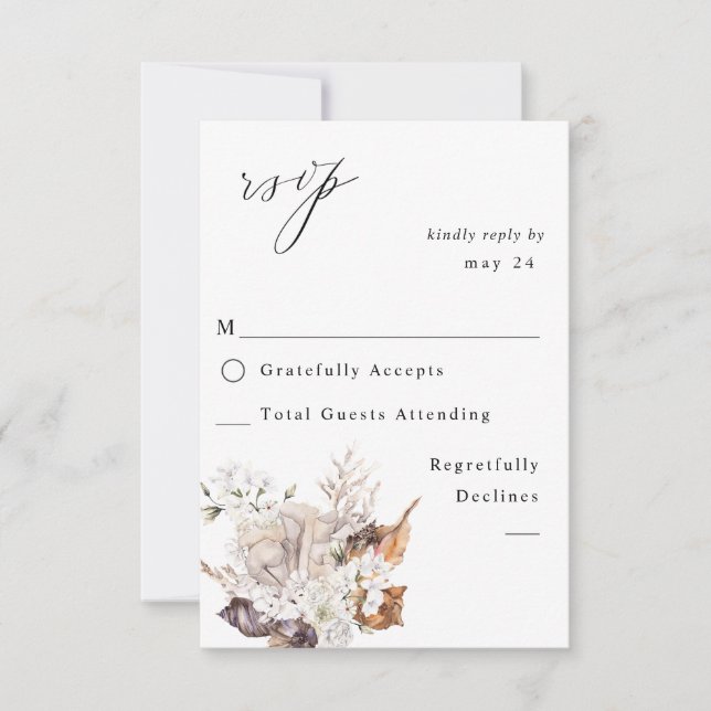 Seashells & White Floral w Meal RSVP Card (Front)