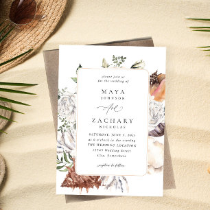 Seashells & White Floral Wedding 1-V2 Invitation