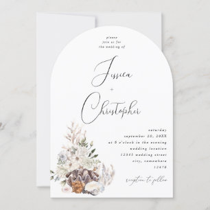 Seashells & White Floral Wedding 3 Arch Invitation
