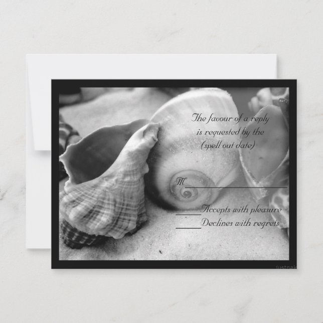 seashells white sand bw rsvp card (Front)