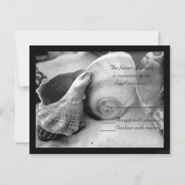seashells white sand bw rsvp card (Front)