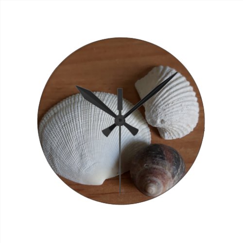 Seashells Wooden Coastal Rustic Look Decor Round Clock