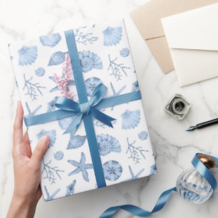 Seashells Wrapping Paper, Blue Seashore Gift Wrap