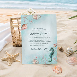 Seashore Beach Blue Seashells Bridal Shower Invitation