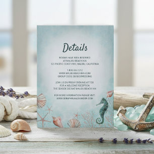 Seashore Beach Blue Watercolor Wedding Details Enclosure Card