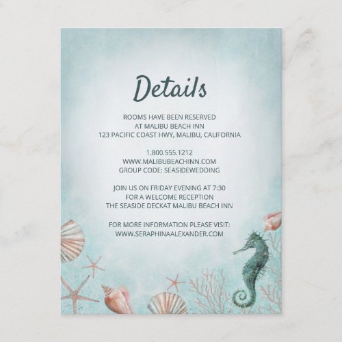 Seashore  Beach Blue Watercolor Wedding Details Enclosure Card