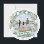 Seashore Beach Christmas Wreath with Photo Holiday Card<br><div class="desc">Starfish and Sand dollar,  holiday wreath photo Christmas greeting card,   Tropical beach holiday greeting with editable text and your favorite photo.  Beautiful wreath frame adorned with seashells and treasures from the sea shore.  Vintage beach inspired Christmas card.</div>