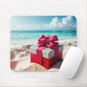 Seashore Christmas Gift On Beach Sand Mouse Pad