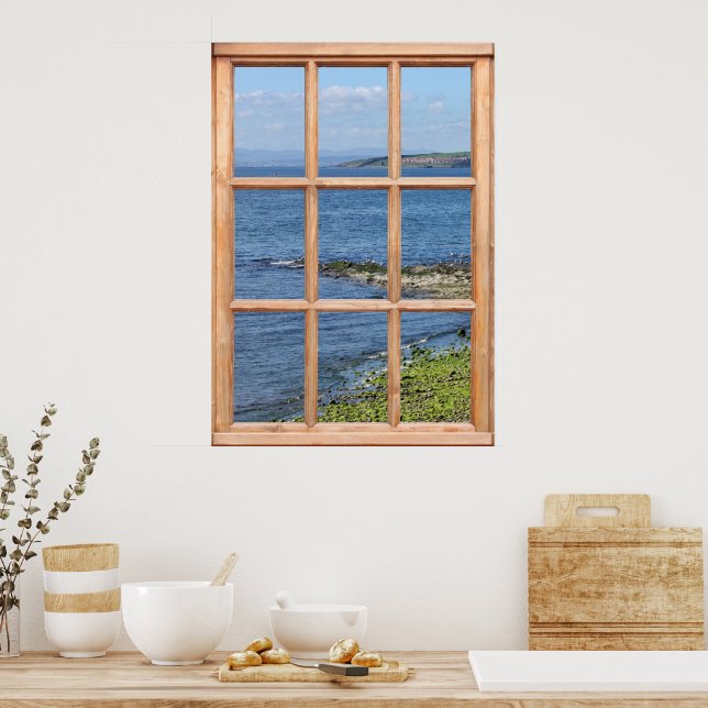 Seashore / Coastal Window View Trompe L'oeil Poster (Kitchen)