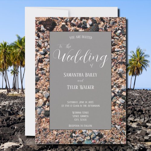 Seashore Coral Sand  Shells Modern Beach Wedding Invitation