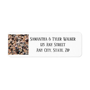 Seashore Coral Sand & Shells, Modern Beach Wedding Label