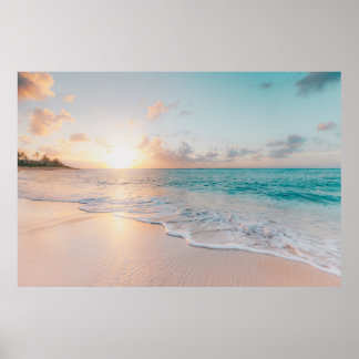 Seashore during golden hour poster