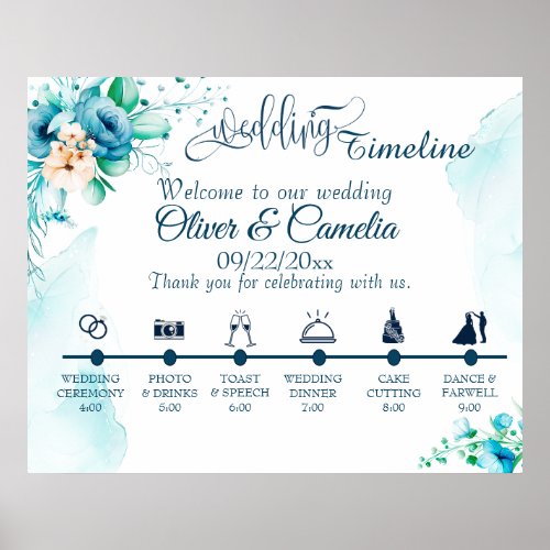 Seashore Floral Wedding Day Icons Timeline  Poster