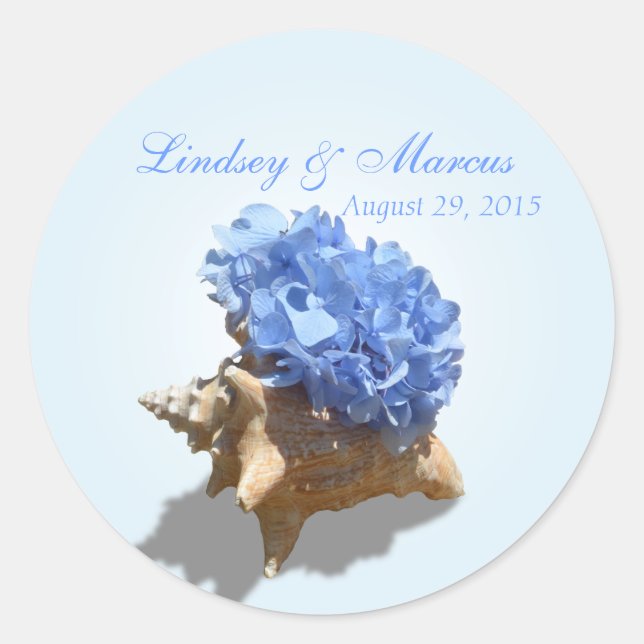 Seashore Hydrangea Blue Classic Round Sticker (Front)