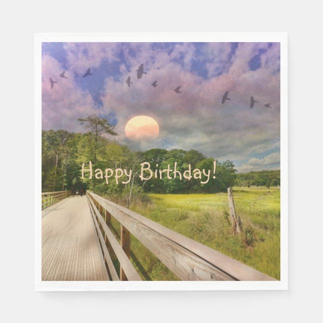  Seashore Marsh Sunset Birthday Napkins (Front)