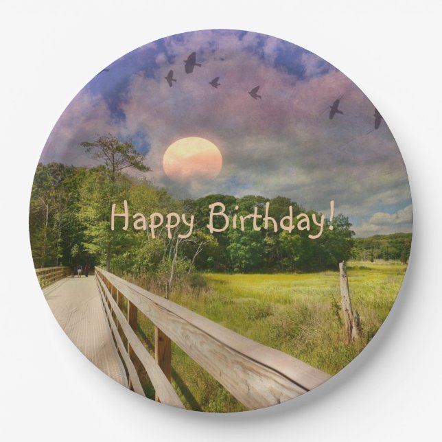 Seashore Marsh Sunset Paper Plates (Front)