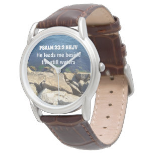 Seashore Photo Beside the Still Waters Bible Verse Watch