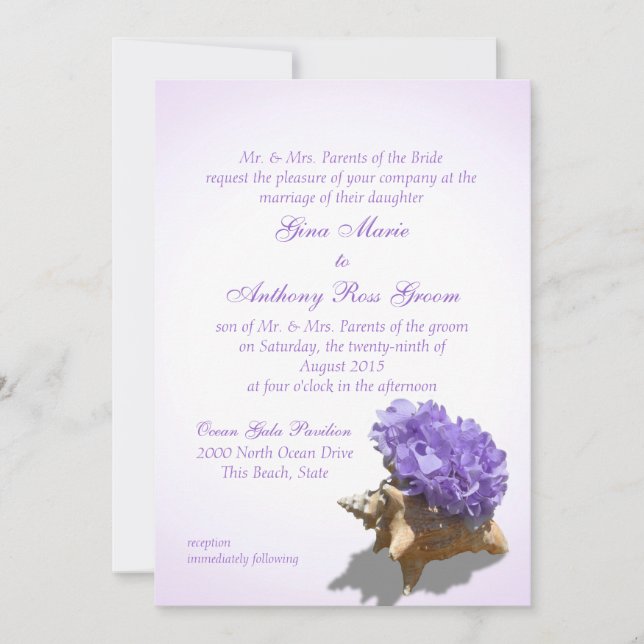 Seashore Purple Hydrangea Wedding Invitation (Front)