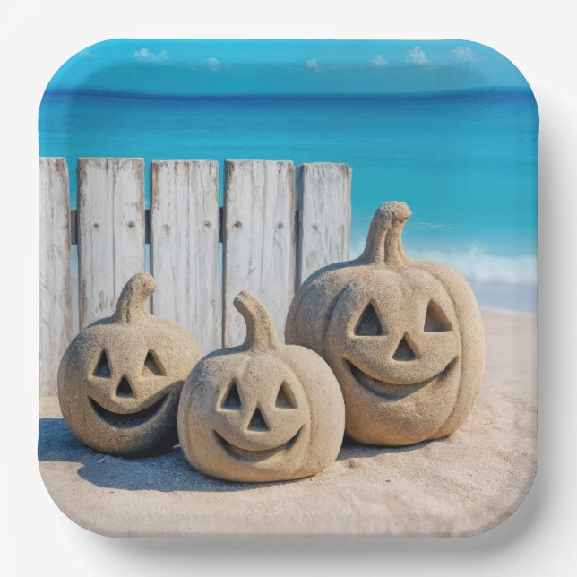 Seashore Sand Jack o' Lanterns  Paper Plates (Front)