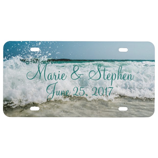 Seashore Seascape Waves Beach Wedding Personalized License Plate (Front)