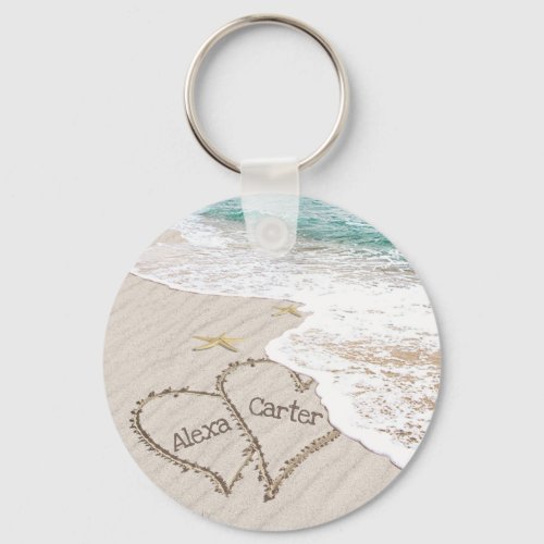 Seashore Starfish and Beach Hearts  Keychain